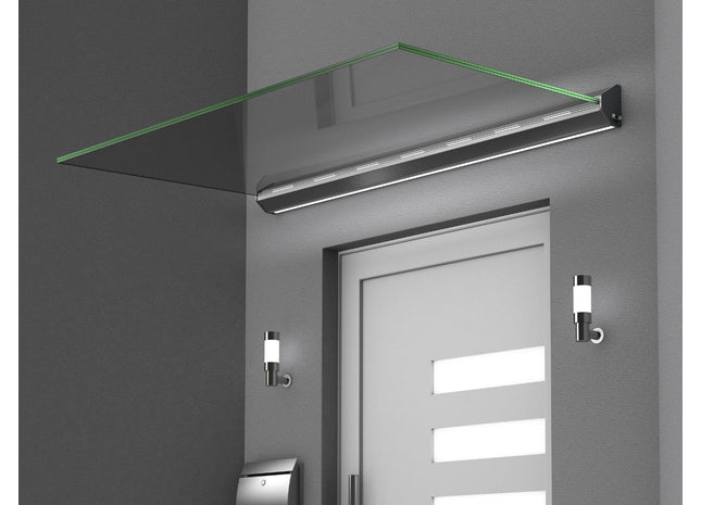 Echtglasvordach Bern mit LED-Technik klar 160 cm